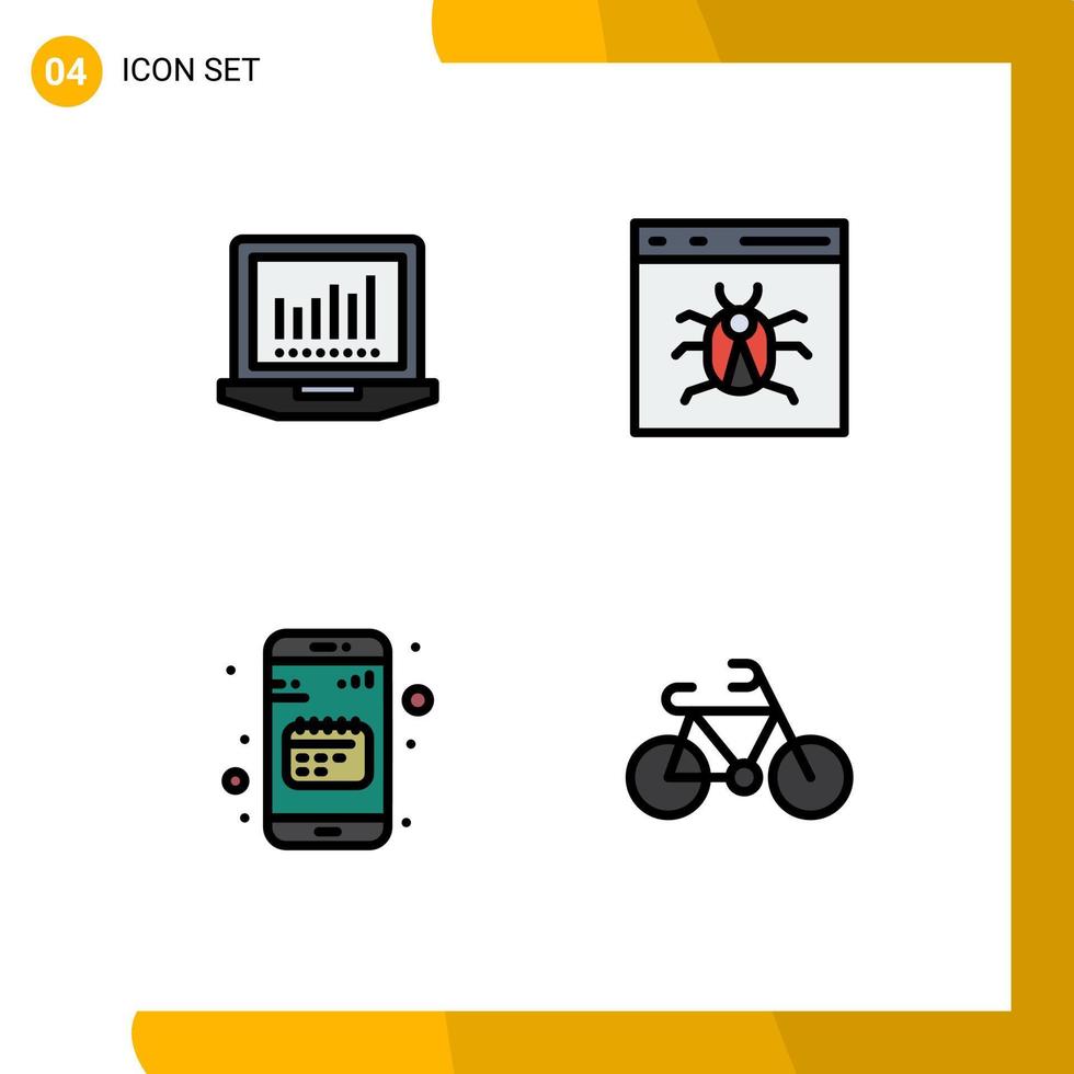 Mobile Interface Filledline Flat Color Set of 4 Pictograms of laptop app app develop date Editable Vector Design Elements