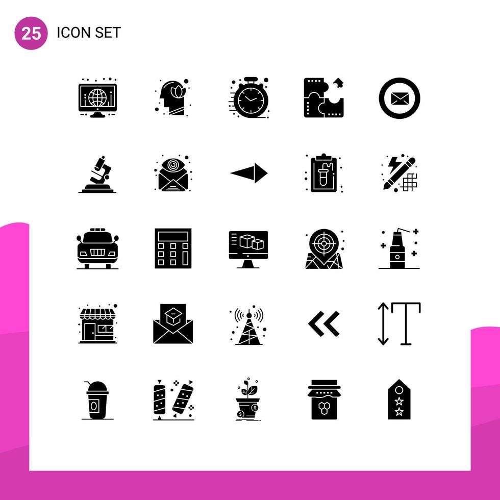 Group of 25 Solid Glyphs Signs and Symbols for puzzle component lotus application office Editable Vector Design Elements