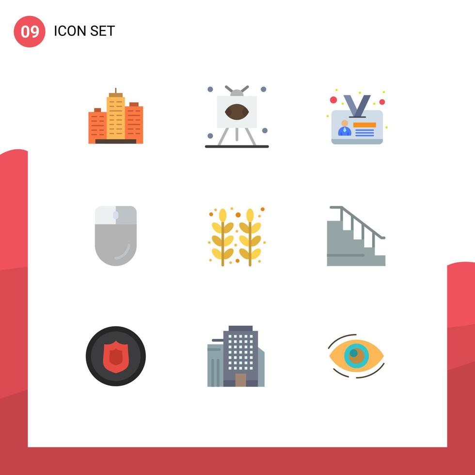 Modern Set of 9 Flat Colors Pictograph of electronic cursor game identity card employee Editable Vector Design Elements