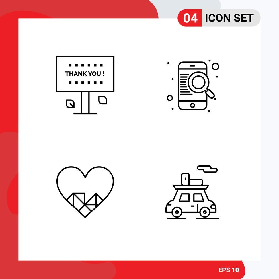 4 Creative Icons Modern Signs and Symbols of greeting heart thank you mobile like Editable Vector Design Elements