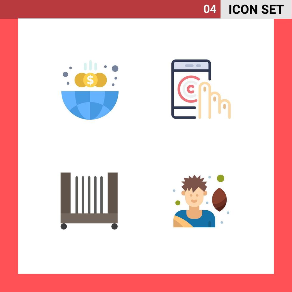 símbolos de iconos universales grupo de 4 iconos planos modernos de cama de negocios globo ayuda cuna elementos de diseño vectorial editables vector
