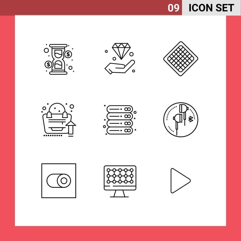 Outline Pack of 9 Universal Symbols of data bag invest analytics waffle Editable Vector Design Elements