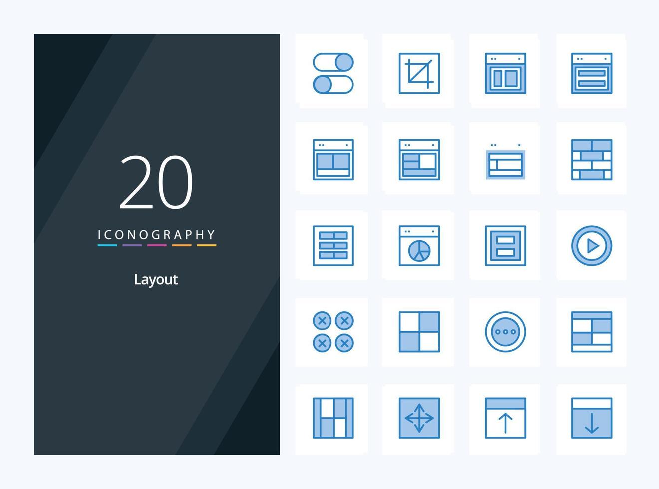 20 iconos de color azul de diseño para presentación vector