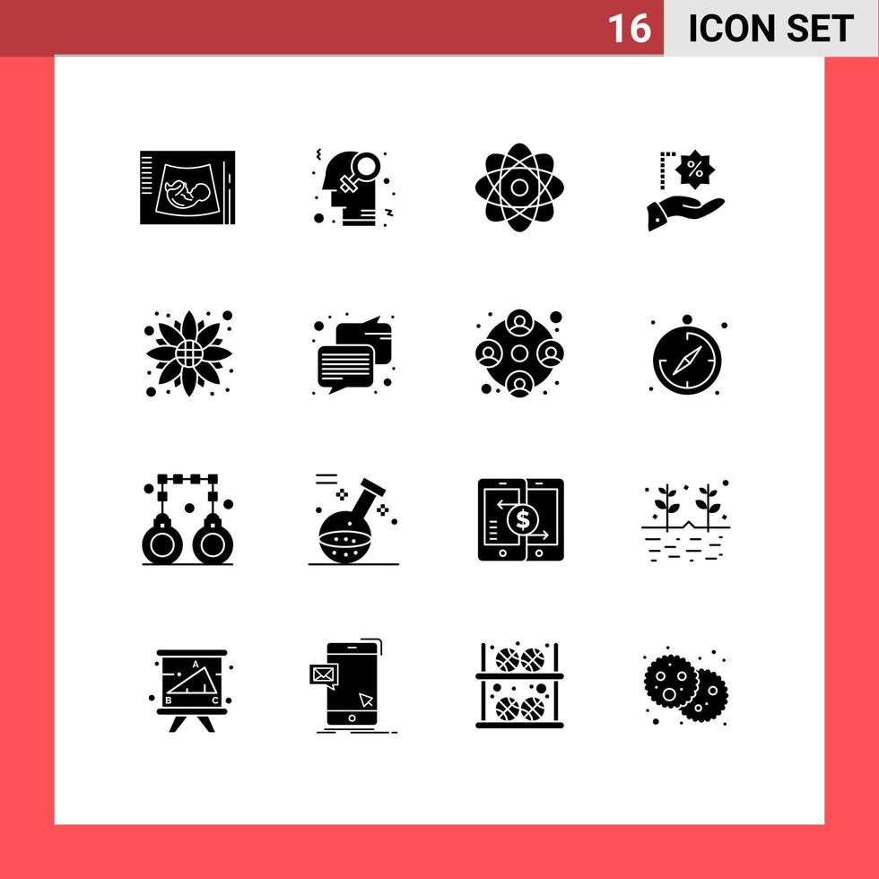16 User Interface Solid Glyph Pack of modern Signs and Symbols of flower shopping homosexuality sale discount Editable Vector Design Elements