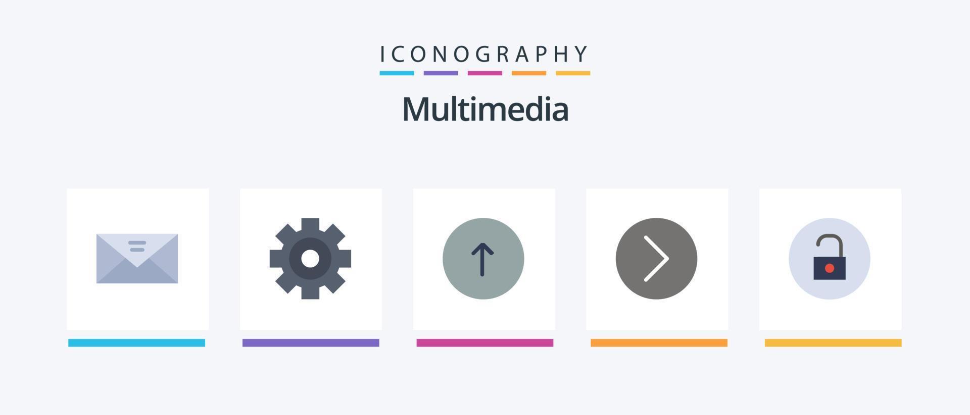 Multimedia Flat 5 Icon Pack Including multimedia. media. multimedia. next. up. Creative Icons Design vector