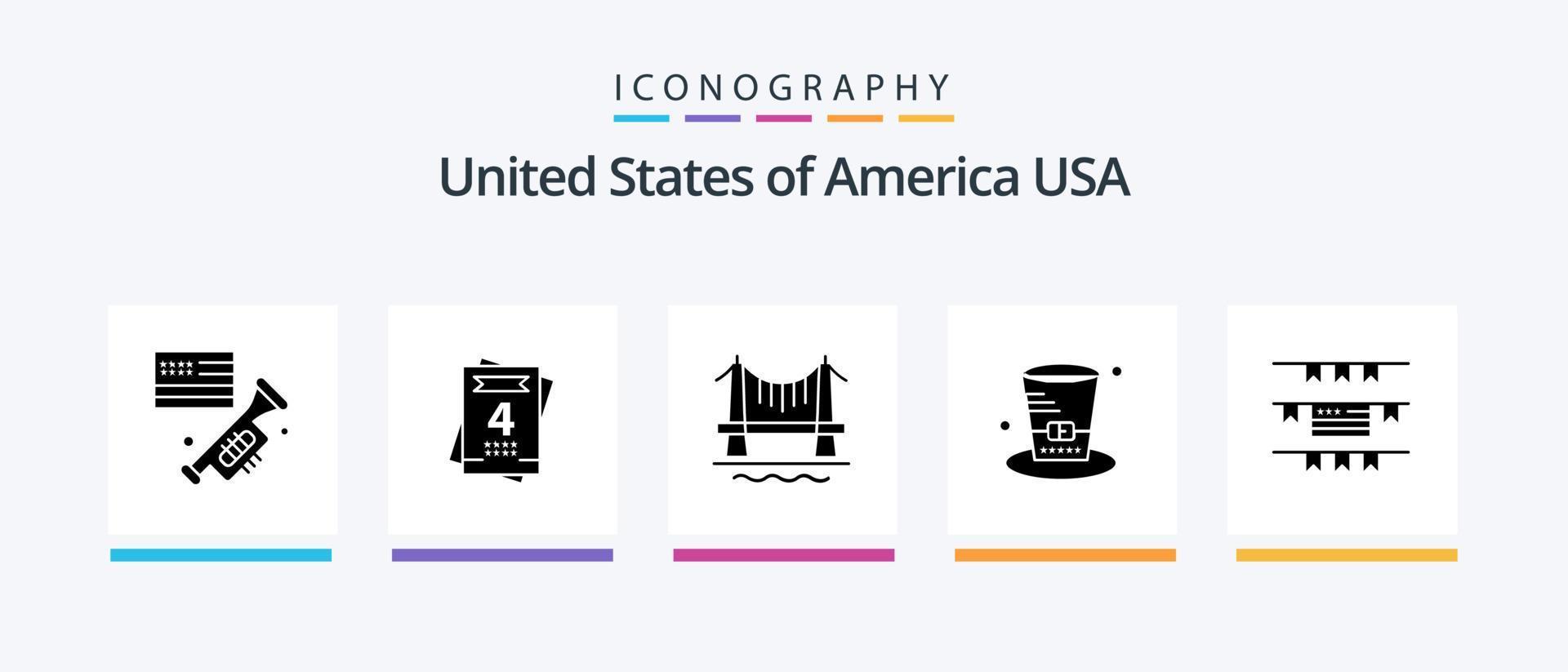 Usa Glyph 5 Icon Pack Including american. buntings. building. usa. hat. Creative Icons Design vector