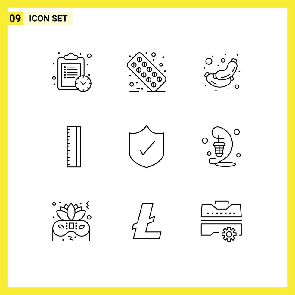 9 Outline concept for Websites Mobile and Apps lantern protection meat antivirus ruler Editable Vector Design Elements