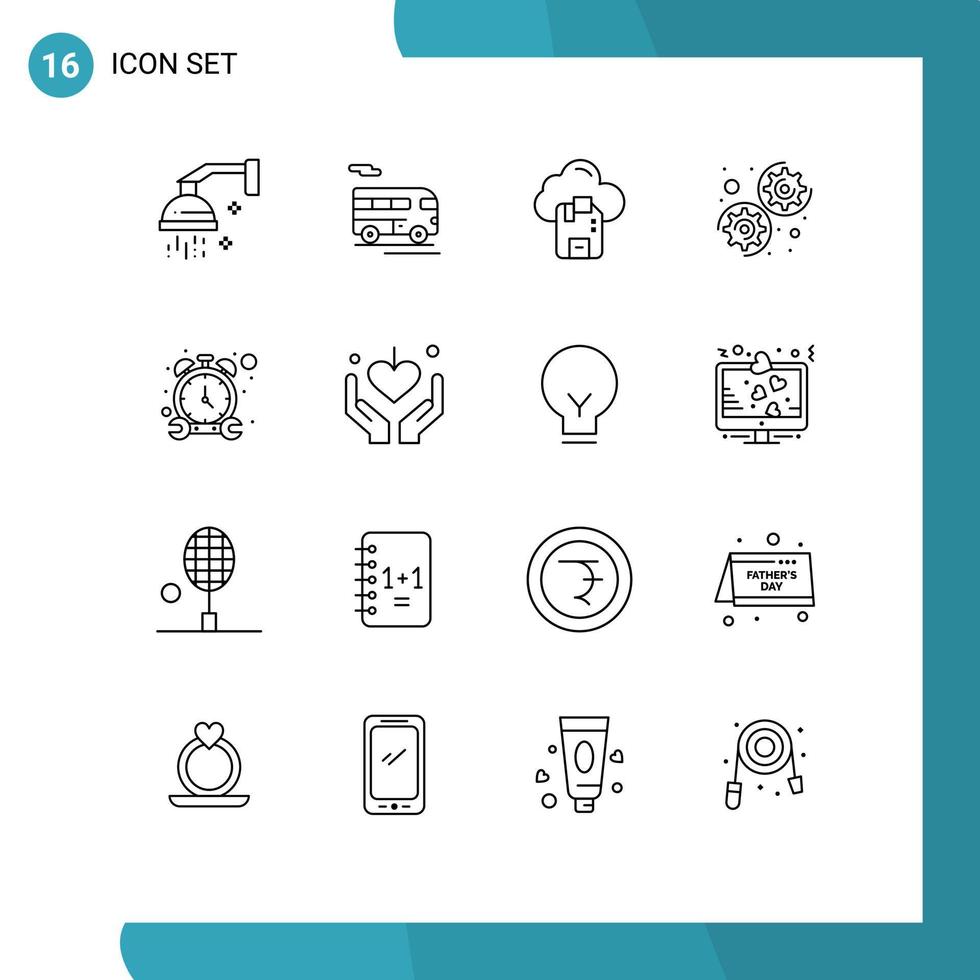 Group of 16 Modern Outlines Set for timer settings vehicle options server Editable Vector Design Elements