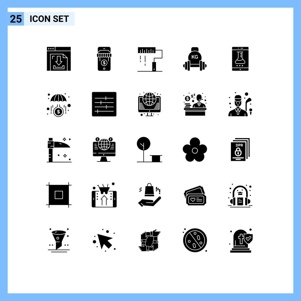Stock Vector Icon Pack of 25 Line Signs and Symbols for lab app kettlebell design equipment barbell Editable Vector Design Elements