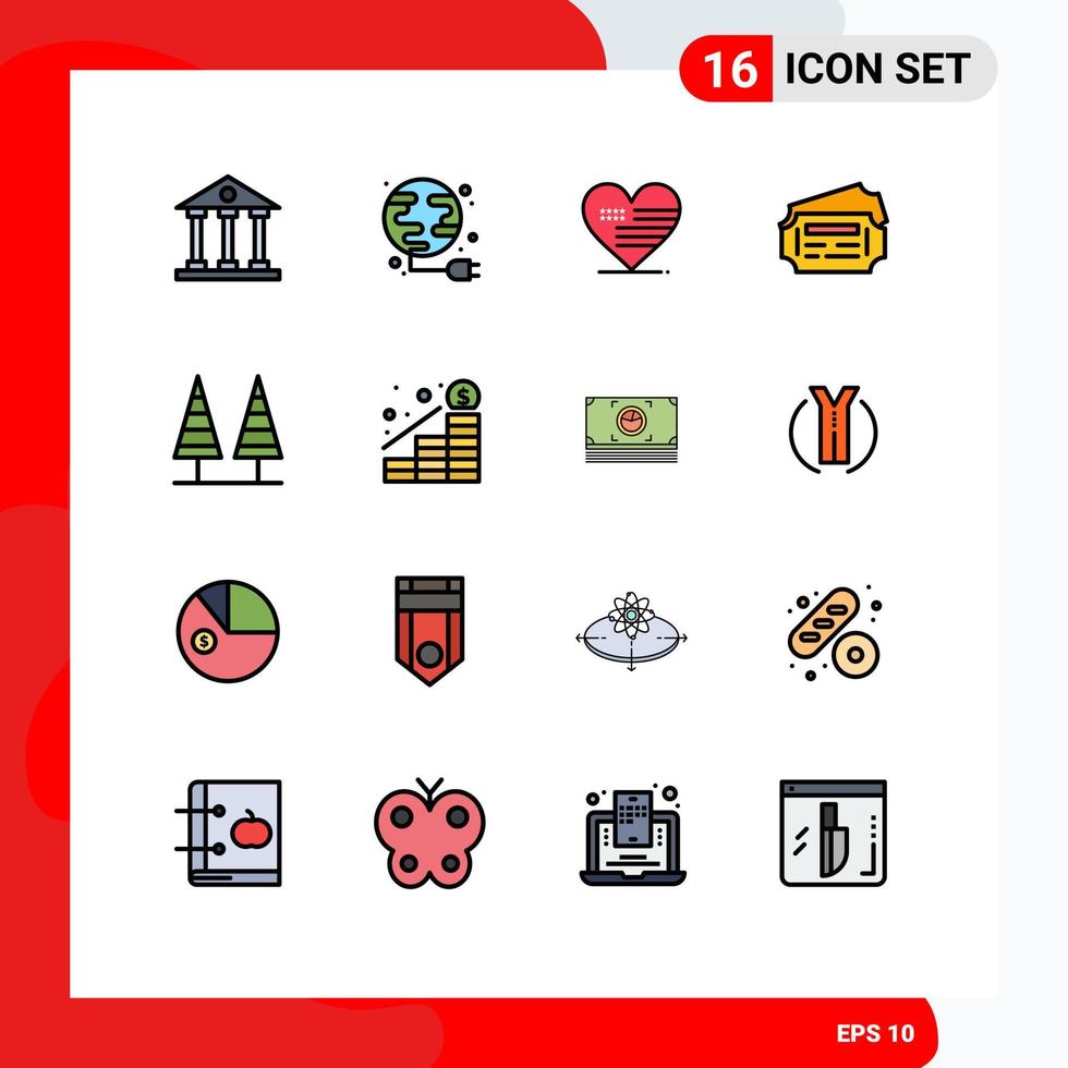paquete de iconos de vector de stock de 16 signos y símbolos de línea para elementos de diseño de vector creativo editable de bandera de billete de globo de estación forestal