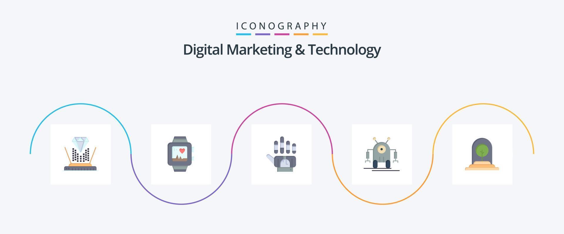 Digital Marketing And Technology Flat 5 Icon Pack Including plant. technology. tracking. robot. human vector