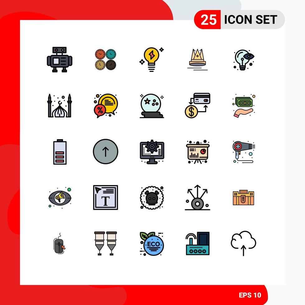Pictogram Set of 25 Simple Filled line Flat Colors of creative education wall clocks content power Editable Vector Design Elements