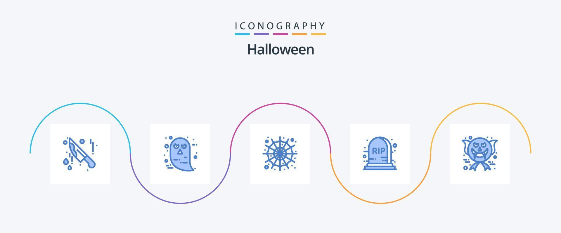 paquete de iconos de halloween azul 5 que incluye miedo de halloween. rostro. araña. personaje. rotura vector