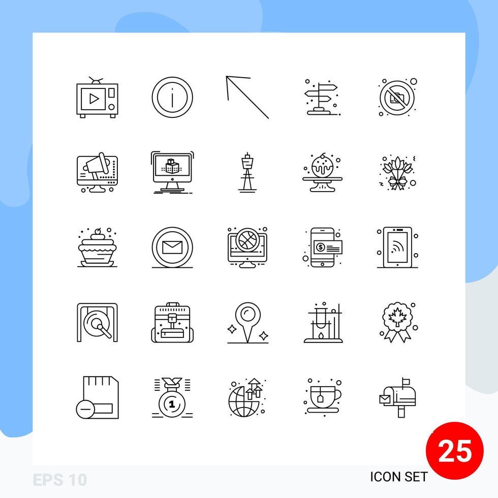 Pictogram Set of 25 Simple Lines of no camera arrow pointer directions Editable Vector Design Elements