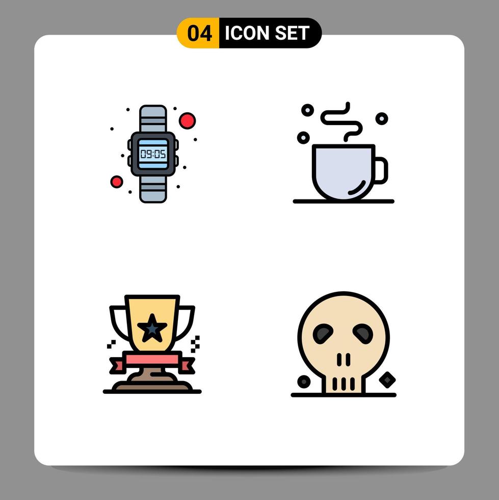 conjunto de 4 iconos de interfaz de usuario modernos signos de símbolos para elementos de diseño vectorial editables de medalla de reloj de mano de copa digital vector