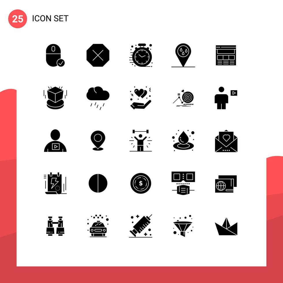 Set of 25 Modern UI Icons Symbols Signs for interface website fast weather forecast Editable Vector Design Elements