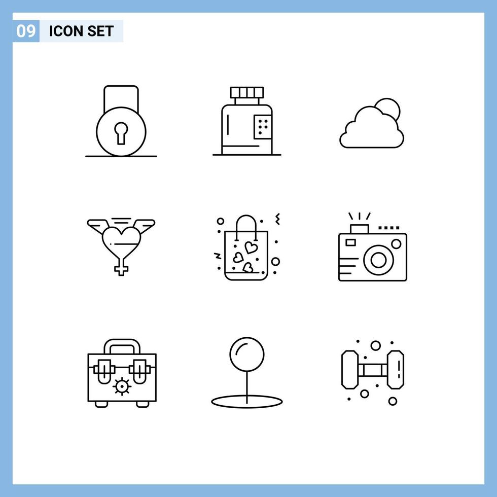 9 Outline concept for Websites Mobile and Apps gift love health wings cloudy Editable Vector Design Elements