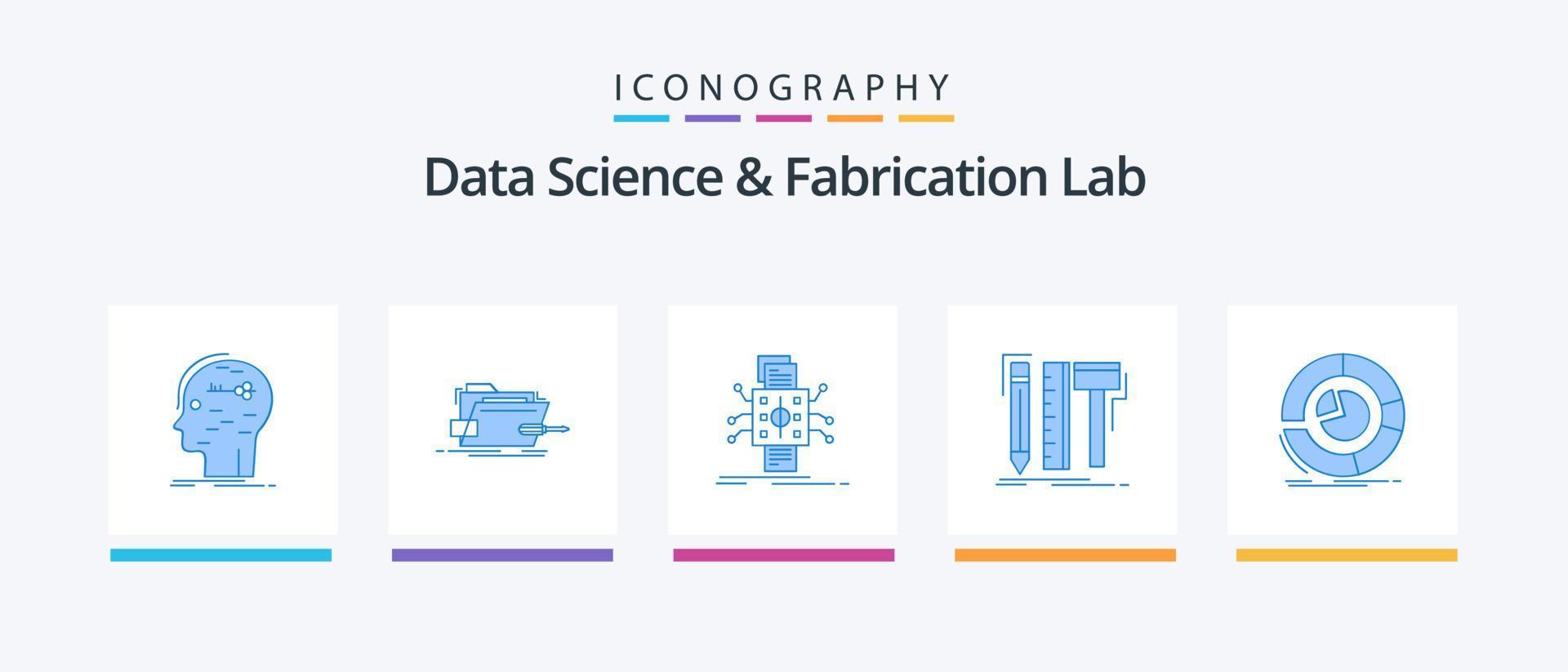 paquete de iconos azul 5 de laboratorio de fabricación y ciencia de datos que incluye digital. diseño. tecnología informes dato. diseño de iconos creativos vector