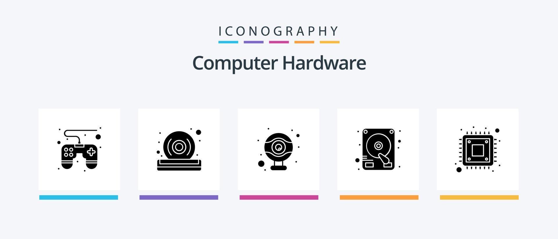 Computer Hardware Glyph 5 Icon Pack Including . hardware. hardware. cpu. hard disk. Creative Icons Design vector