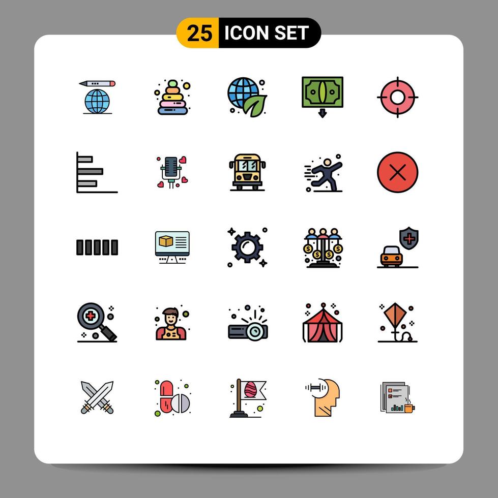 Mobile Interface Filled line Flat Color Set of 25 Pictograms of ui essential environment basic finance Editable Vector Design Elements