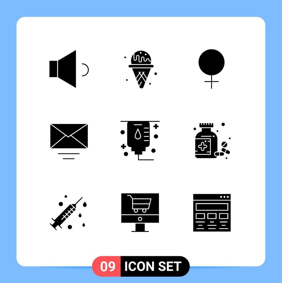 9 Universal Solid Glyphs Set for Web and Mobile Applications pills bottle sign medical healthcare Editable Vector Design Elements