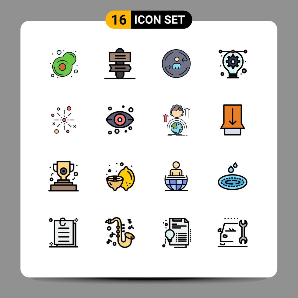 16 Universal Flat Color Filled Lines Set for Web and Mobile Applications crackers boom digital bang designing Editable Creative Vector Design Elements