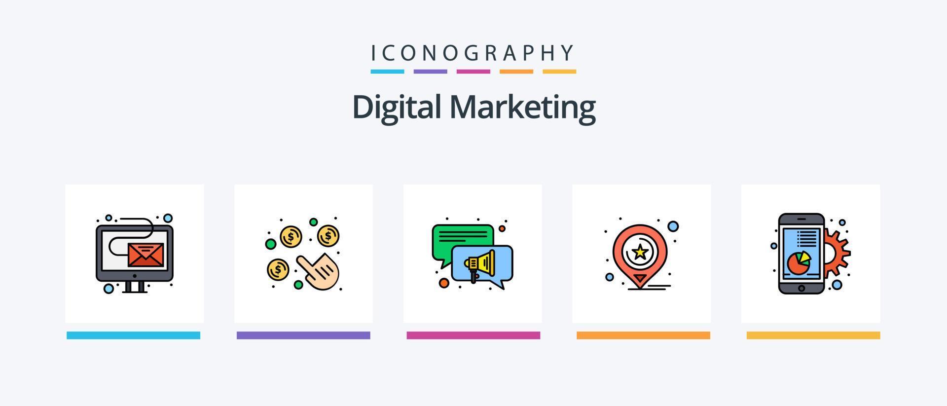 Digital Marketing Line Filled 5 Icon Pack Including . likes. award. like. marketing planning. Creative Icons Design vector