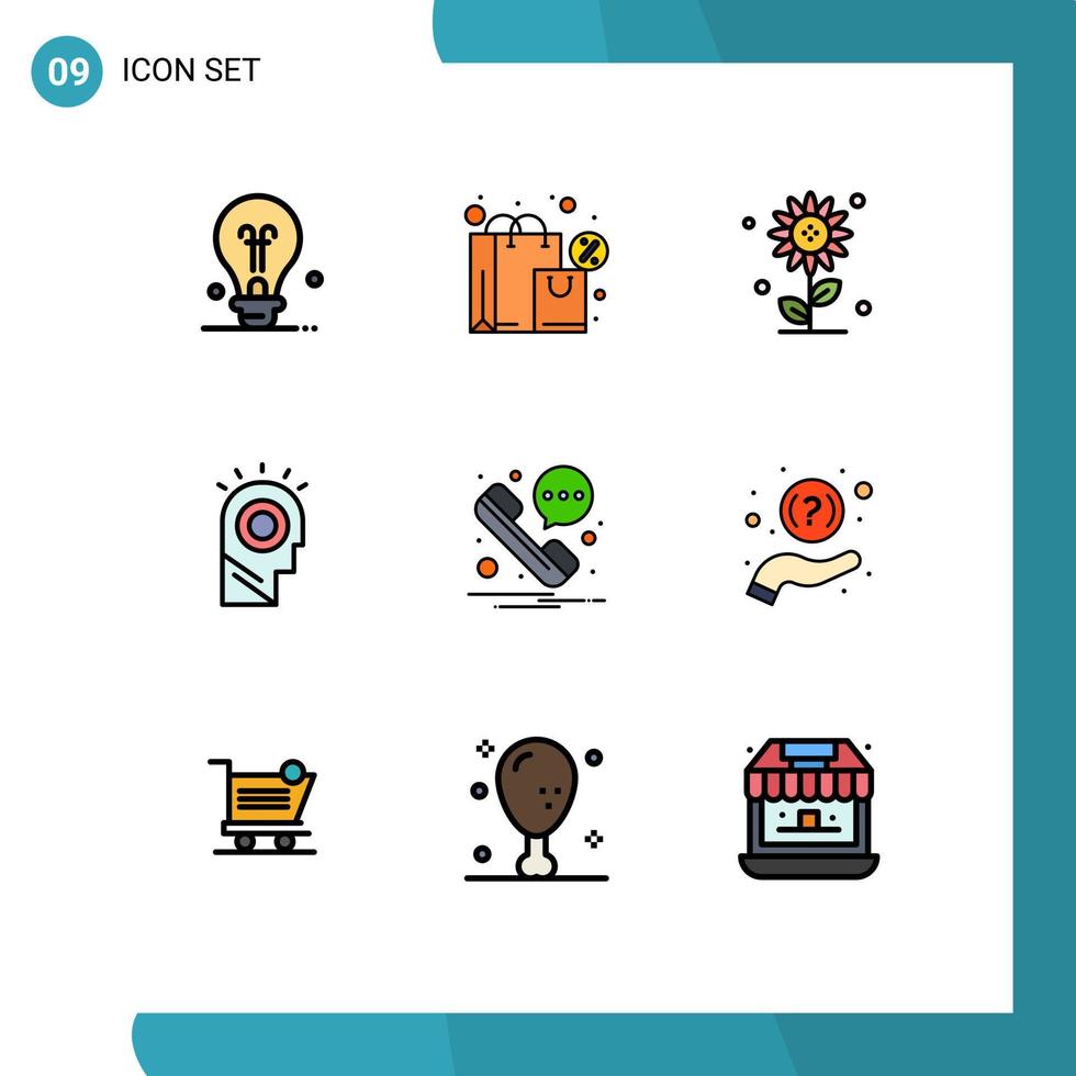 User Interface Pack of 9 Basic Filledline Flat Colors of sms message floral hat light Editable Vector Design Elements