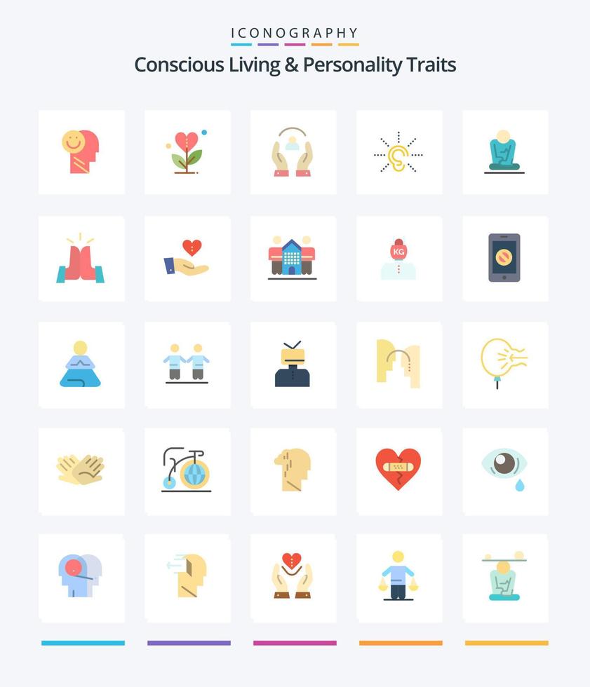 Creative Concious Living And Personality Traits 25 Flat icon pack  Such As hear. awareness. heart. protection. human vector