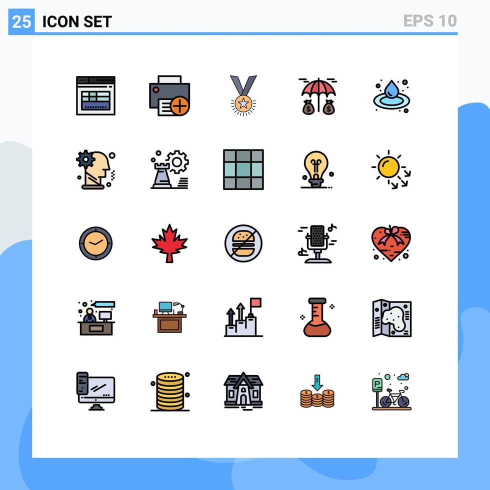 paquete de color plano de línea rellena de 25 símbolos universales de elementos de diseño vectorial editables de rango de cinta de hardware de inversión de protección vector