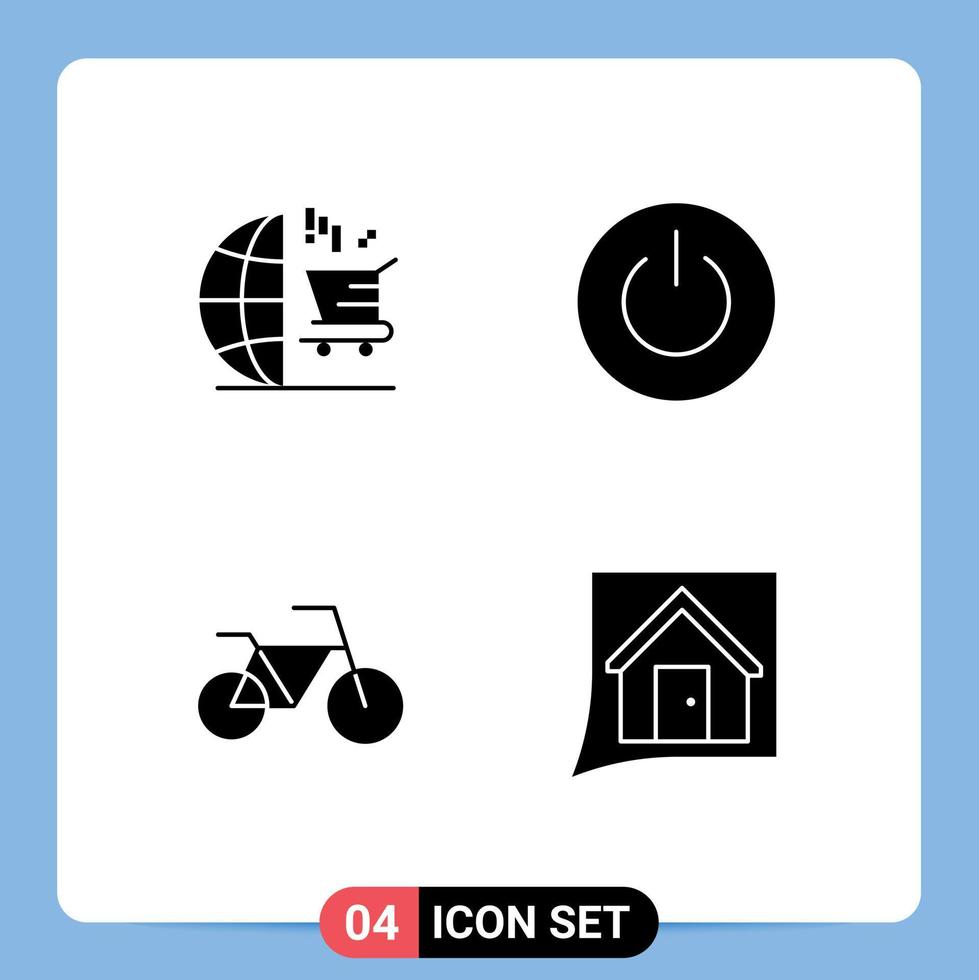 User Interface Pack of 4 Basic Solid Glyphs of cart bicycle shopping power contact Editable Vector Design Elements