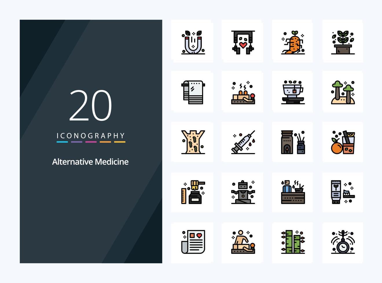 20 Alternative Medicine line Filled icon for presentation vector