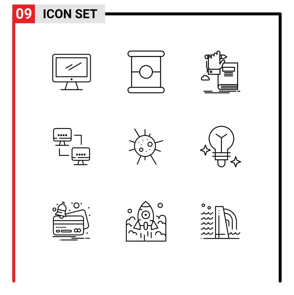 Set of 9 Vector Outlines on Grid for bacteria computing education network growth Editable Vector Design Elements
