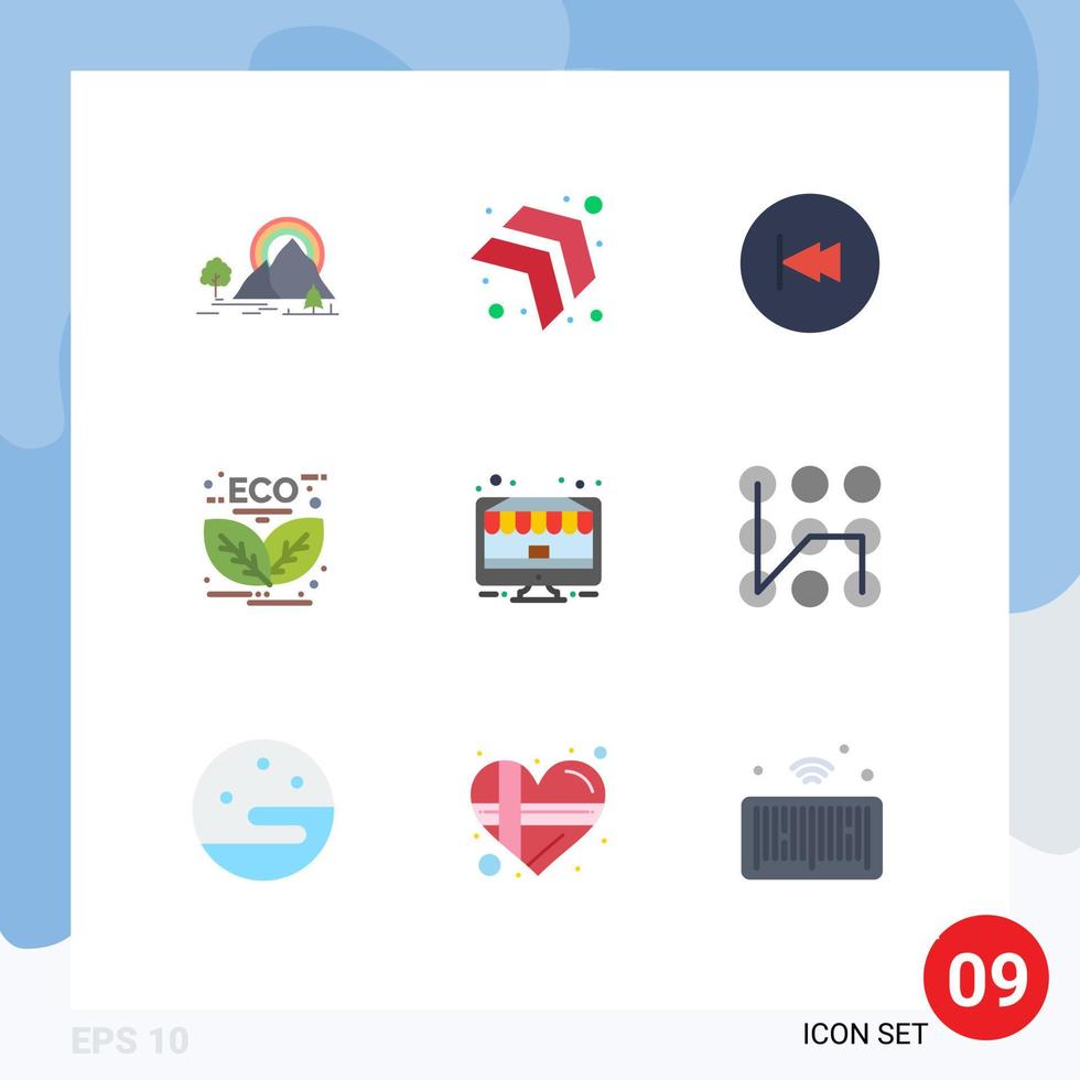 Pictogram Set of 9 Simple Flat Colors of leaf energy arrow energy rewind Editable Vector Design Elements