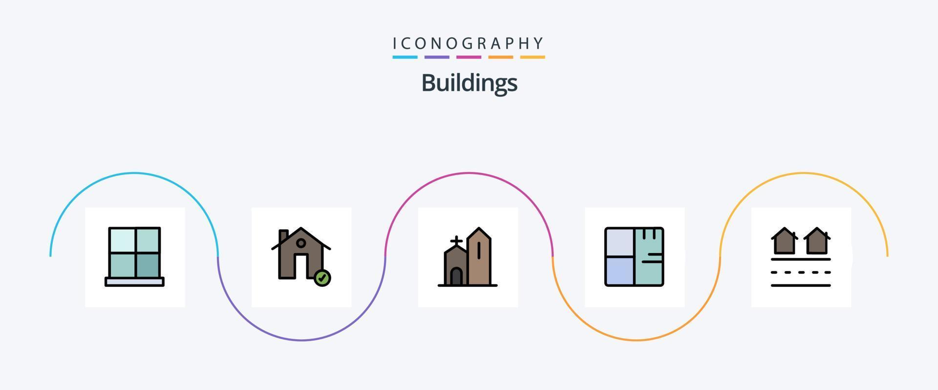 Buildings Line Filled Flat 5 Icon Pack Including buildings. architecture. estate. monastery. church vector