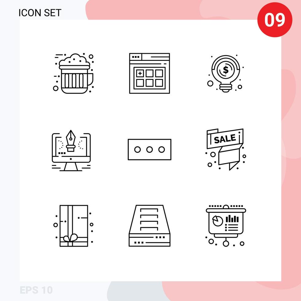 User Interface Pack of 9 Basic Outlines of security design business software drawing Editable Vector Design Elements