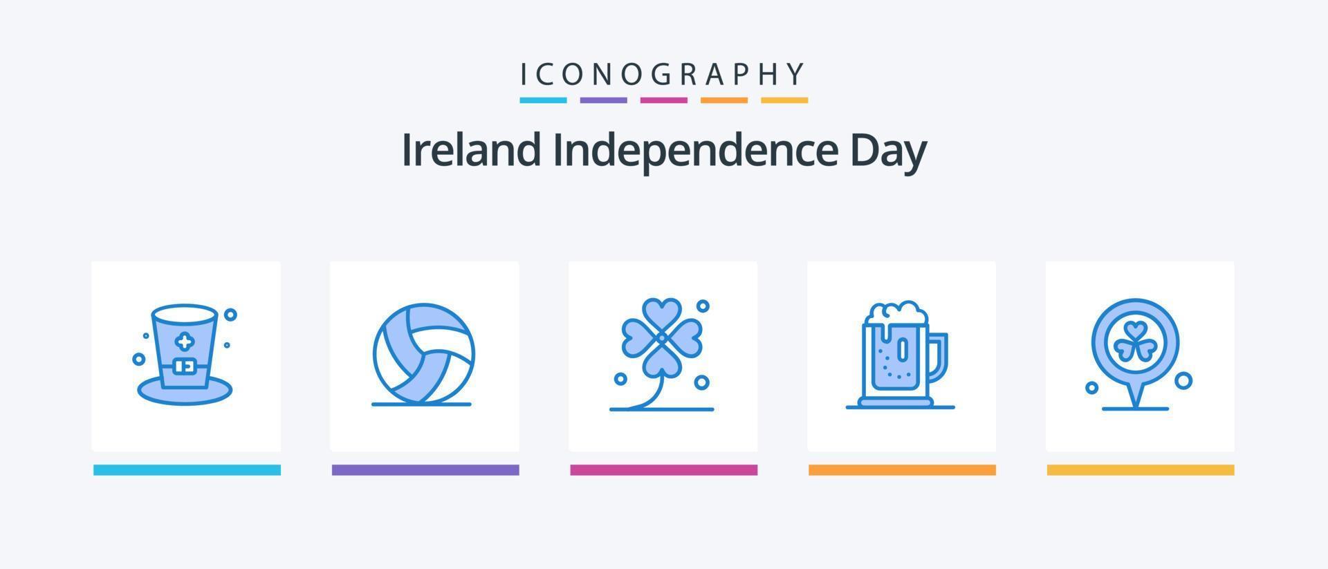 paquete de iconos azul 5 del día de la independencia de irlanda que incluye tarro. celebrar. trébol. cerveza. afortunado. diseño de iconos creativos vector