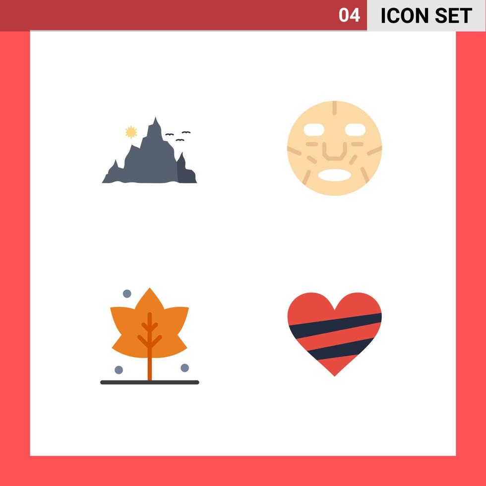 Pack of 4 Modern Flat Icons Signs and Symbols for Web Print Media such as mountain wellness nature cosmetics thanks Editable Vector Design Elements