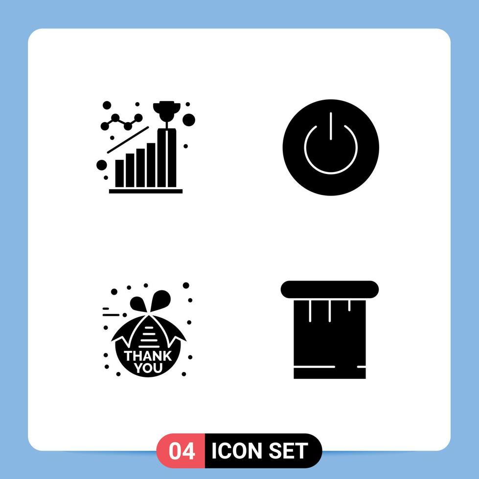 Pack of 4 creative Solid Glyphs of achieve user reach on thank Editable Vector Design Elements