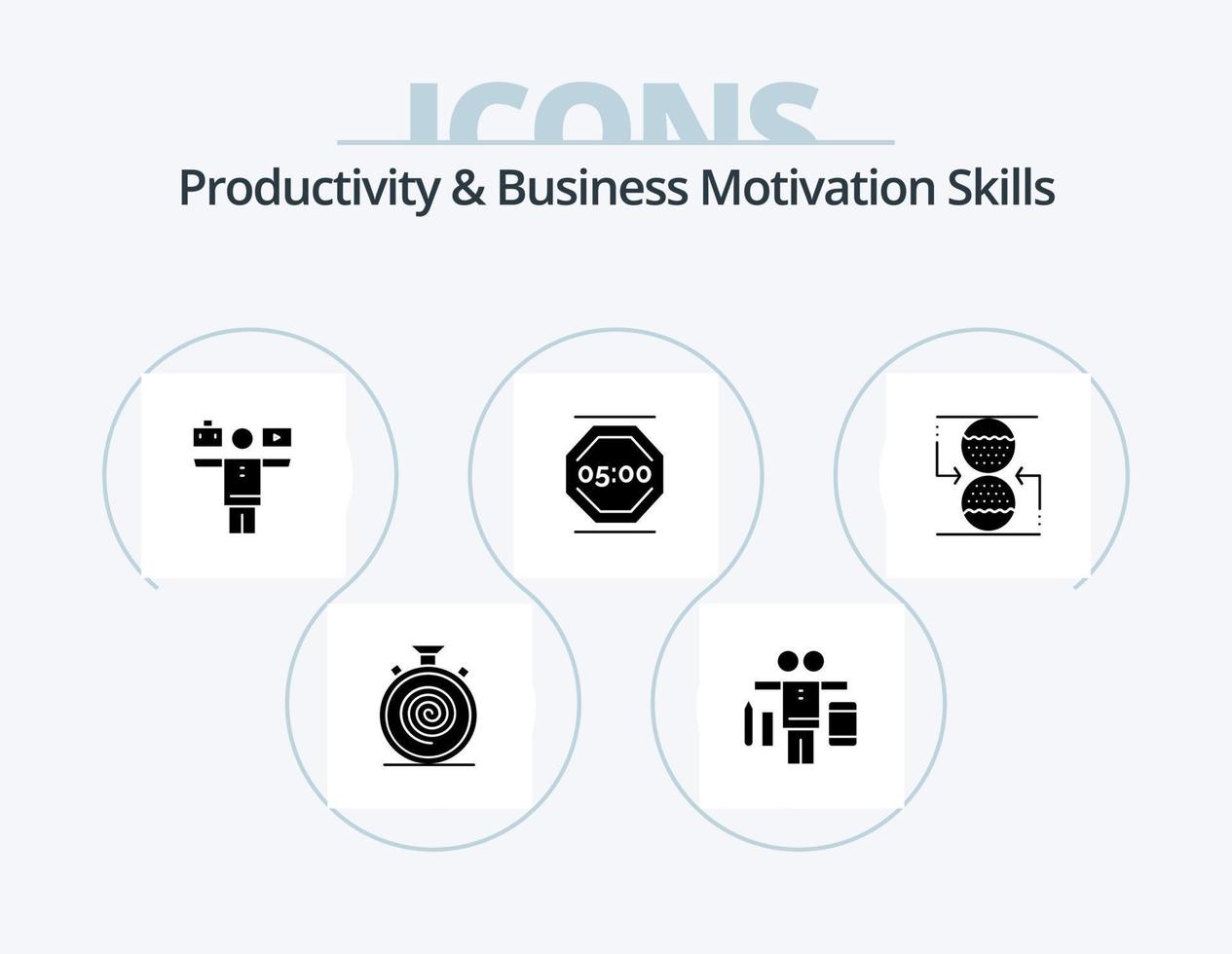 Productivity And Business Motivation Skills Glyph Icon Pack 5 Icon Design. sandclock. control. work. concentration. work vector