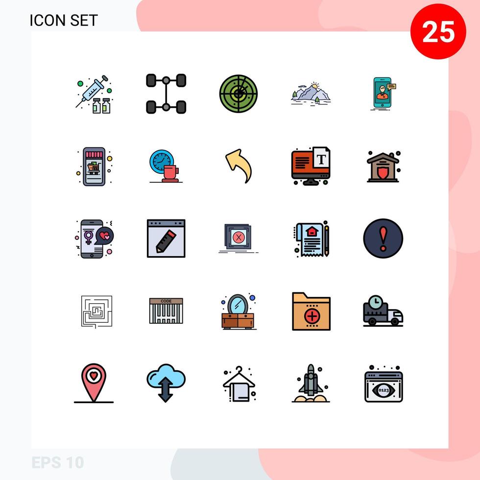 25 User Interface Filled line Flat Color Pack of modern Signs and Symbols of meeting chat signaling tree landscape Editable Vector Design Elements
