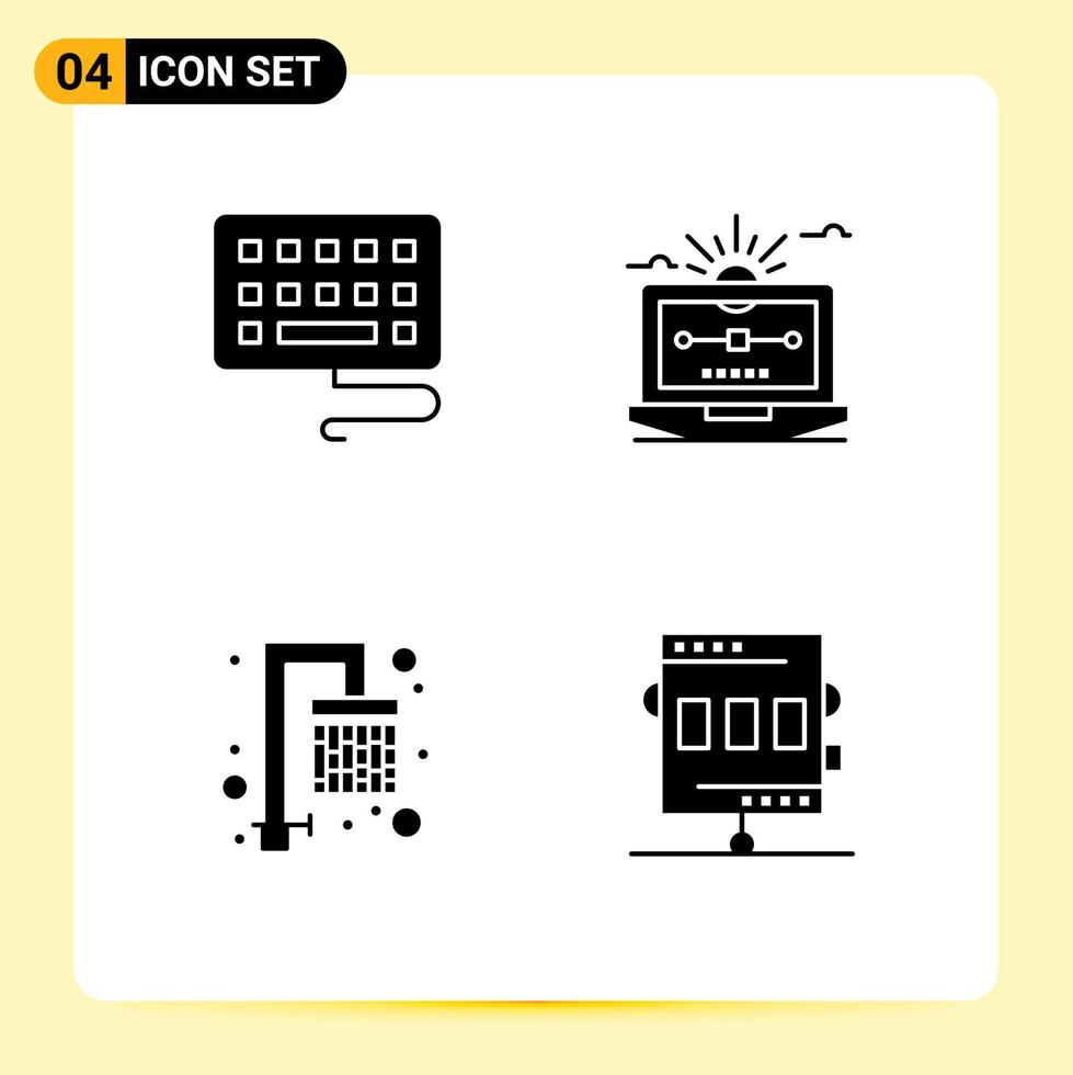 grupo de 4 glifos sólidos modernos establecidos para elementos de diseño vectorial editables de atletismo de dibujo de archivo fresco de teclado vector