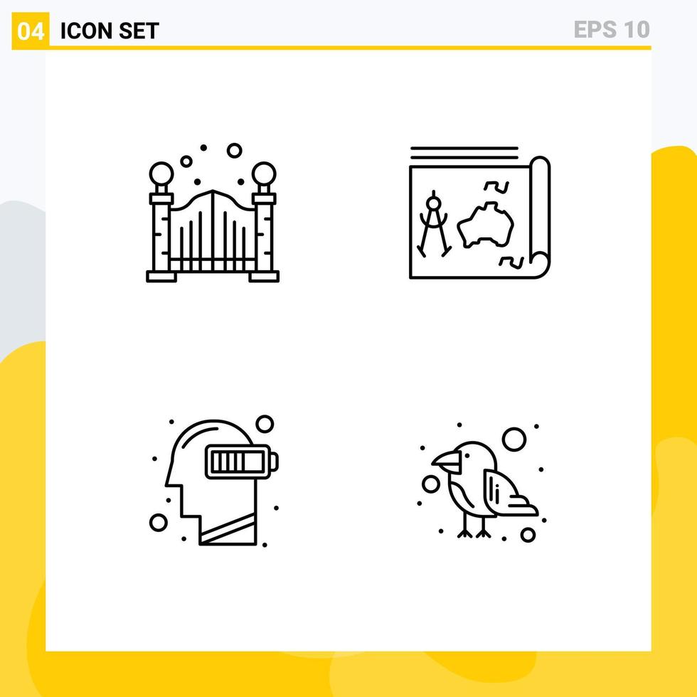 Group of 4 Filledline Flat Colors Signs and Symbols for city exhaustion map book mental Editable Vector Design Elements