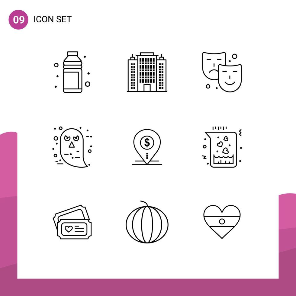 conjunto de 9 iconos de interfaz de usuario modernos signos de símbolos para elementos de diseño vectorial editables de artes de personajes de construcción de caras de halloween vector