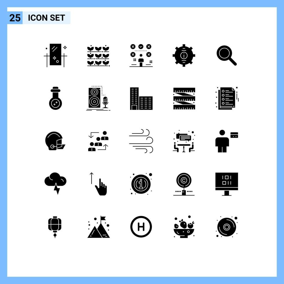 Group of 25 Modern Solid Glyphs Set for service customer plant contact user Editable Vector Design Elements