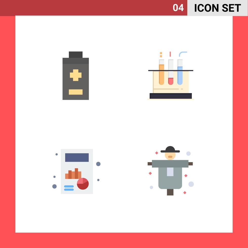 Pack of 4 Modern Flat Icons Signs and Symbols for Web Print Media such as battery chart tube medical agriculture Editable Vector Design Elements