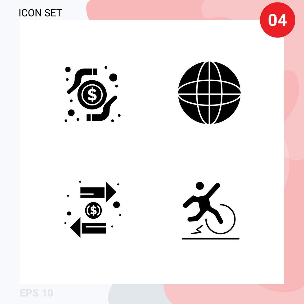 User Interface Pack of 4 Basic Solid Glyphs of card exchange research world interchange Editable Vector Design Elements