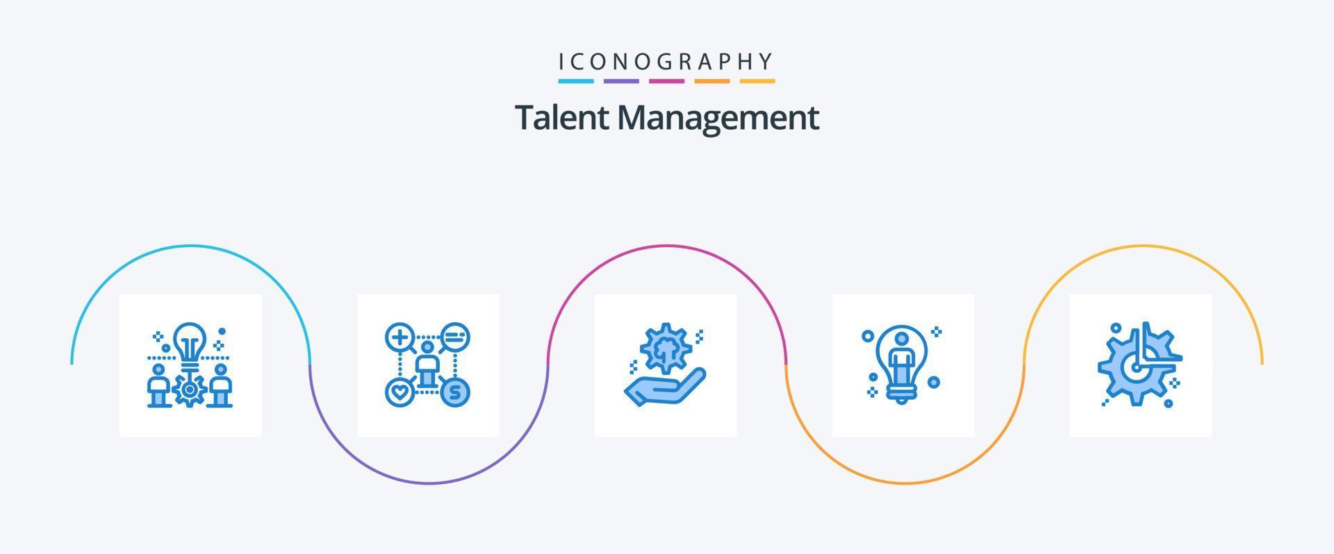 Talent Management Blue 5 Icon Pack Including solution. bulb. add. solution. cog vector
