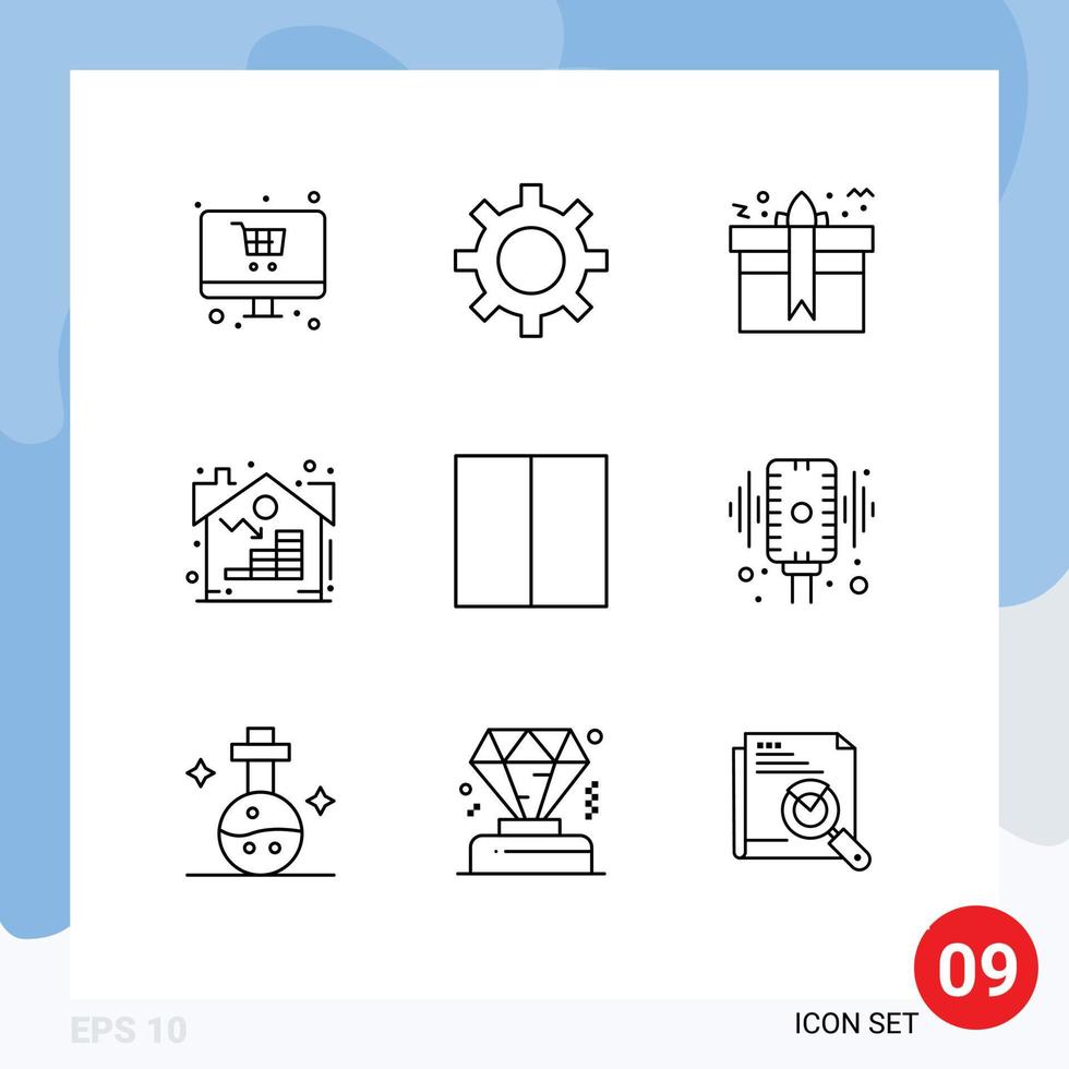 Modern Set of 9 Outlines and symbols such as grid real gift property birthday Editable Vector Design Elements