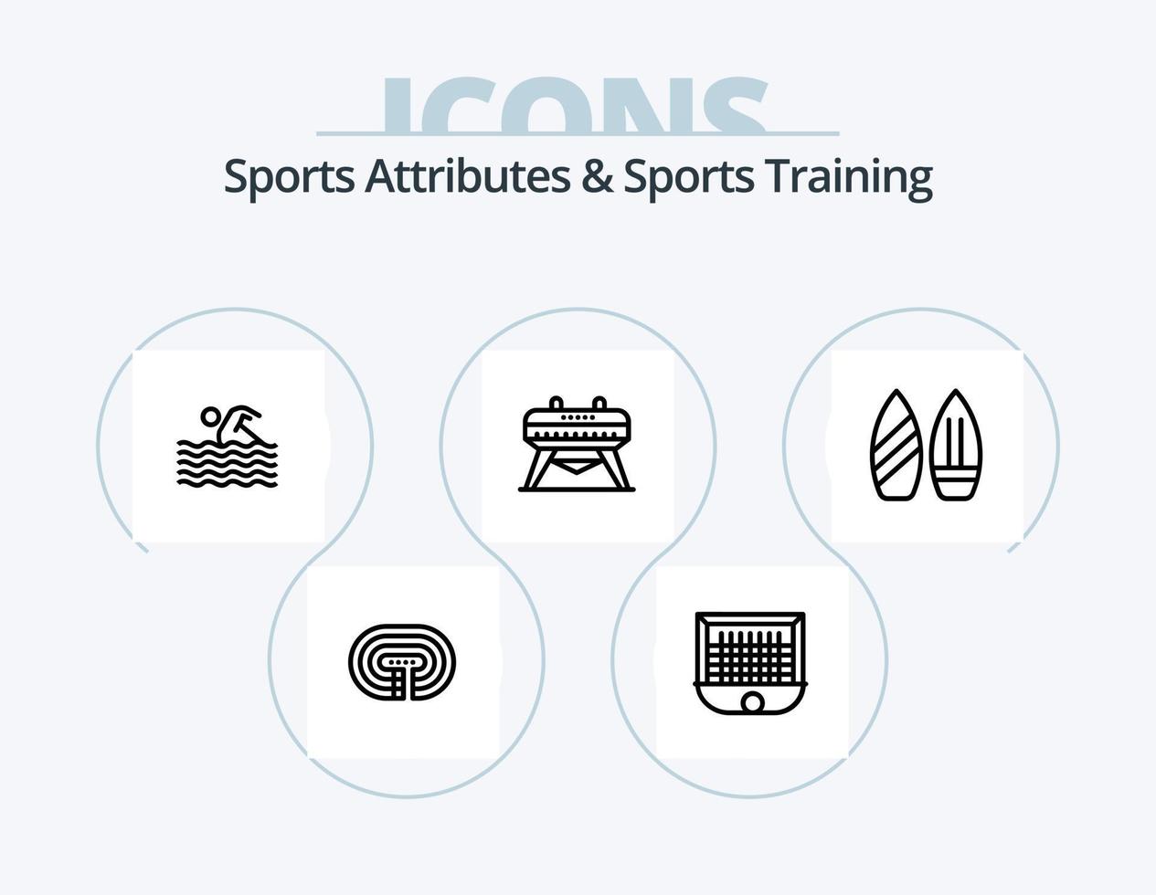 Atributos deportivos y línea de entrenamiento deportivo icon pack 5 diseño de iconos. deporte. agua. actividad. surf. agua vector